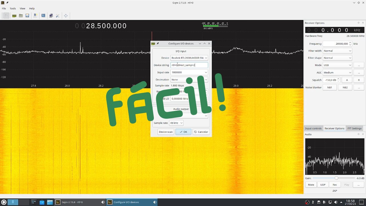 Como activar o modo de amostragem directa de um dongle RTL-SDR no Gqrx