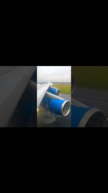 Awesome 747 wing on wet runway