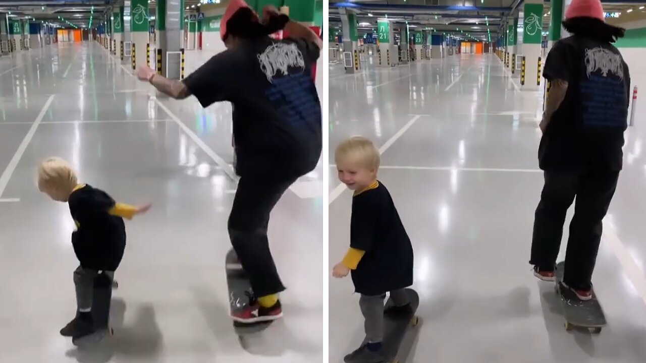 Mom & 3-year-old son show off their incredible skateboarding skills