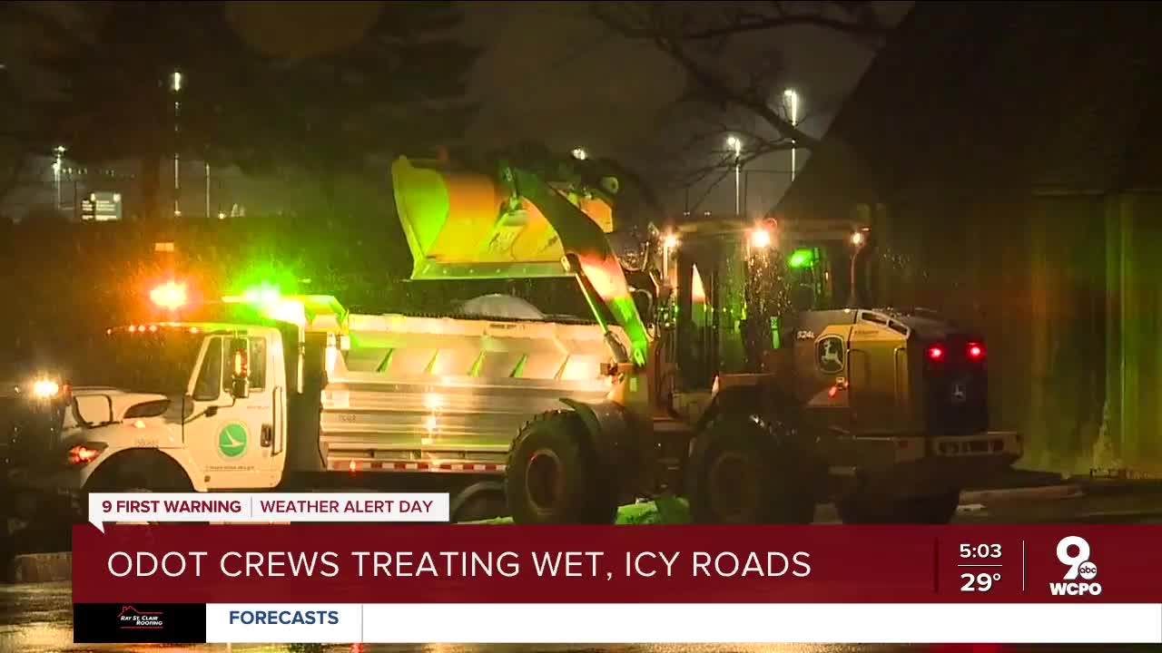 ODOT crews treating wet, slick roads