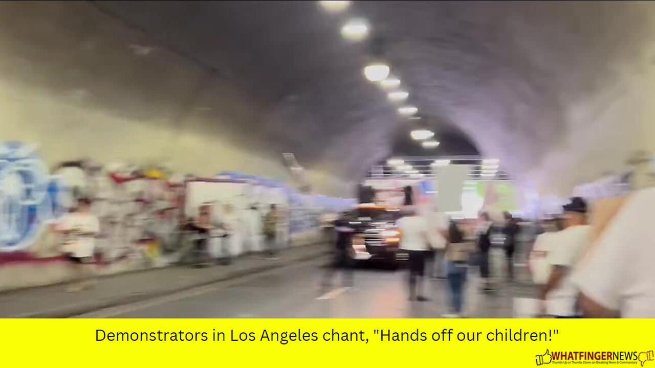 Demonstrators in Los Angeles chant, "Hands off our children!"