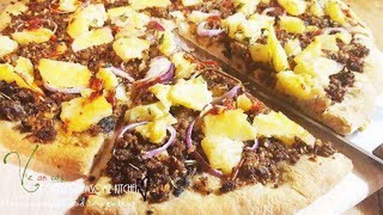 Three recipes: Vegan Pizza Potato Two Ways and Italian Porkless Sausage Meat Toppling