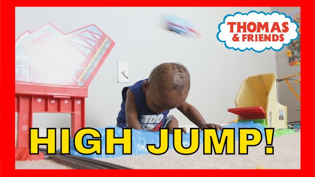 Amazing 1 Yr Old Baby Josiah Learns how to DUCK For Thomas the Train on Sky High Bridge Jump Set!