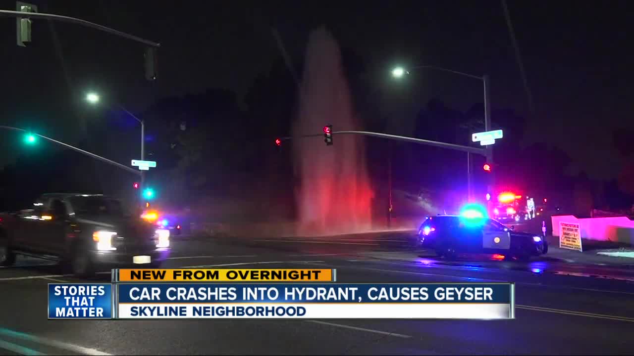 Vehicle hits hydrant, causes geyser