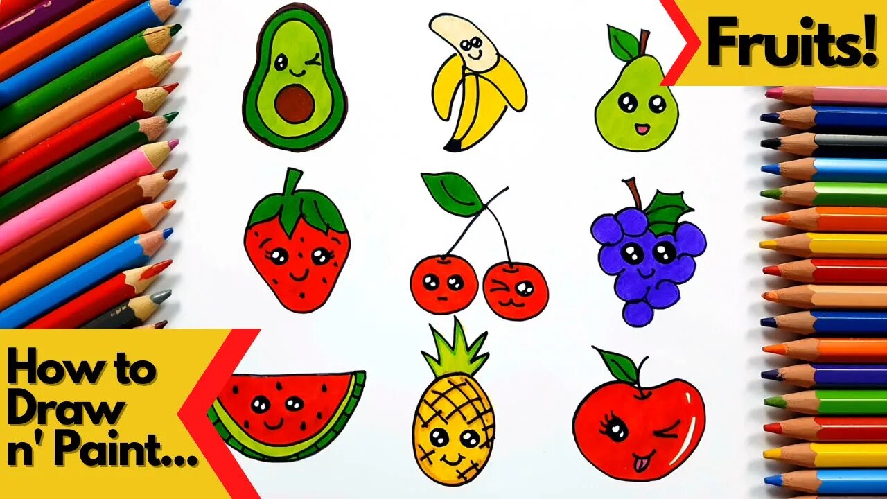How to draw and paint Fruits Kawaii