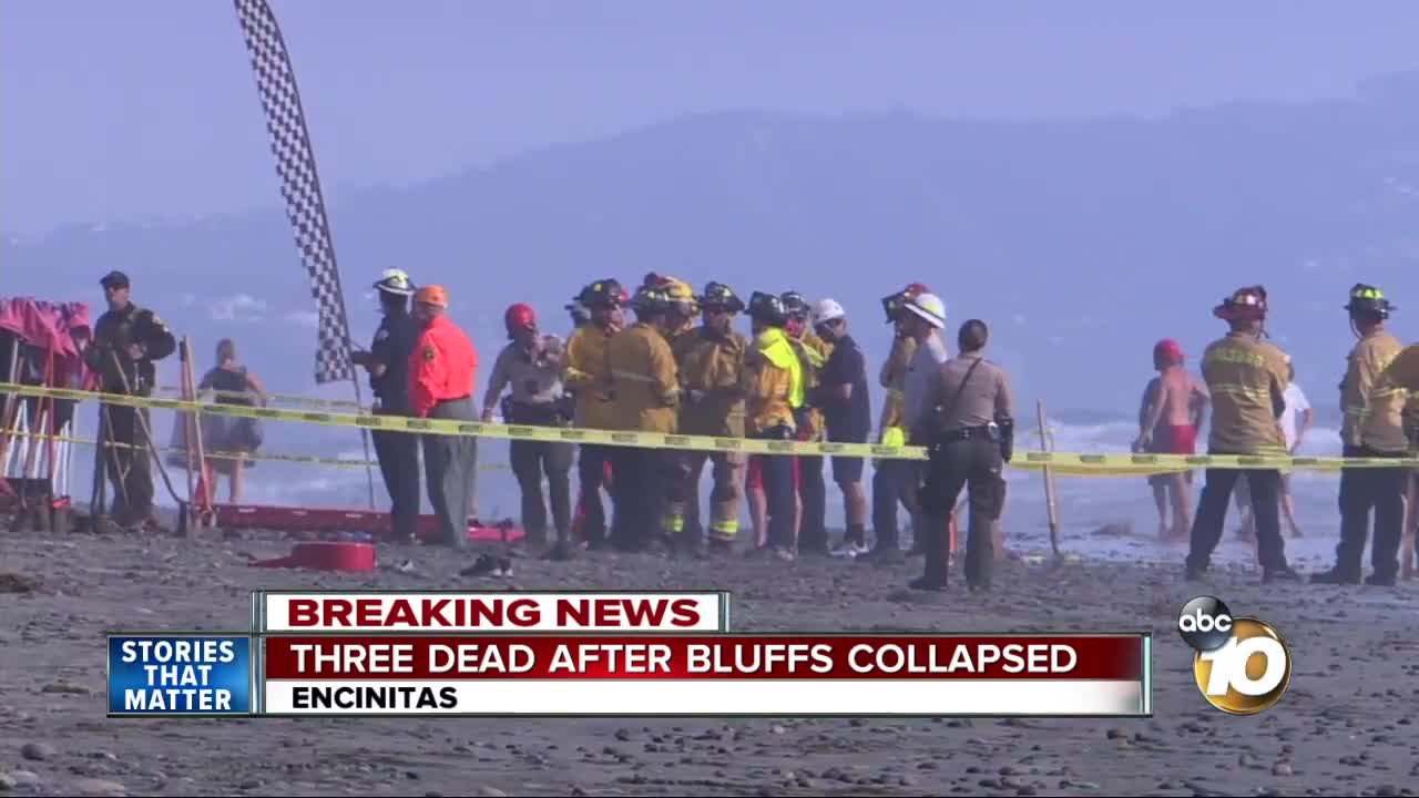 Three killed in Encinitas bluff collapse