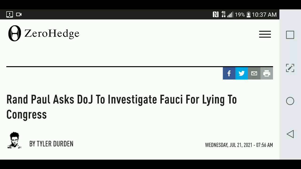 Senator Paul Wants the DOJ to Investigate Fauci...