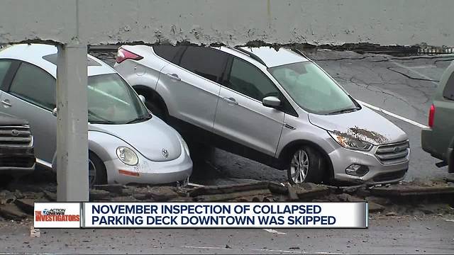 Top floor of parking deck partially collapses in downtown Detroit