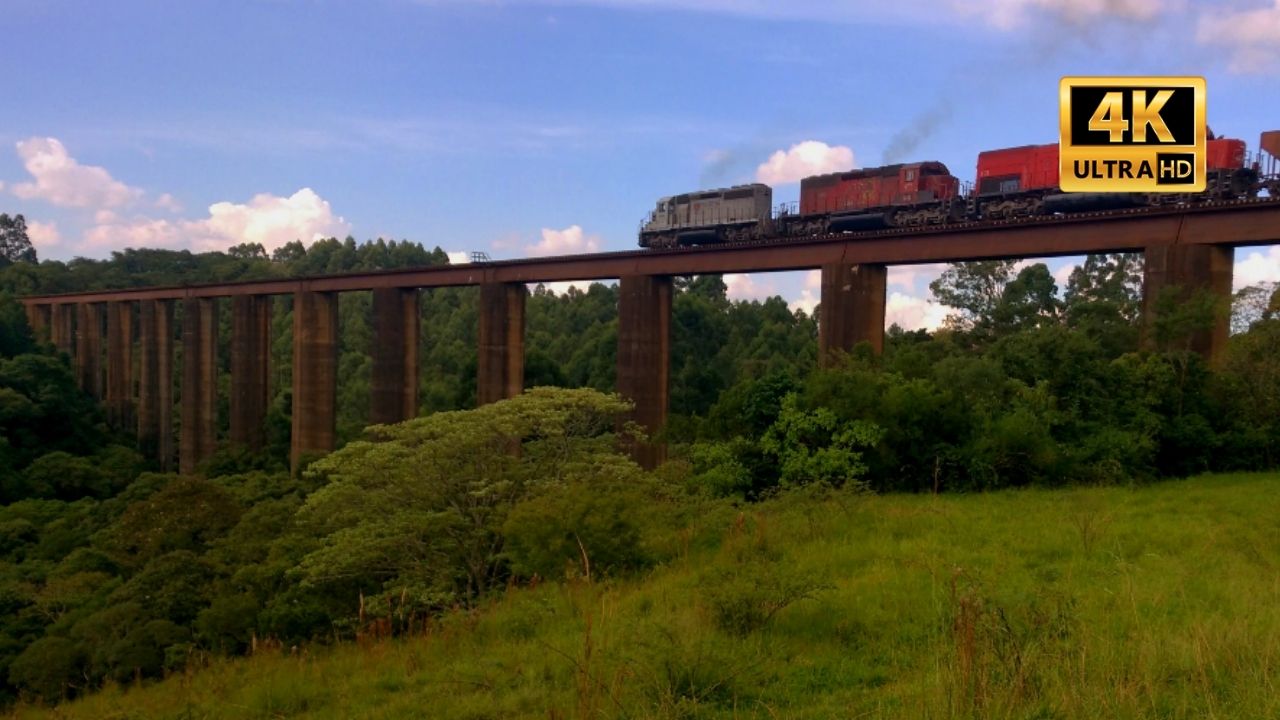 Brazil TRAIN RUMO three SD40 locomotives on Paraná Viaduct