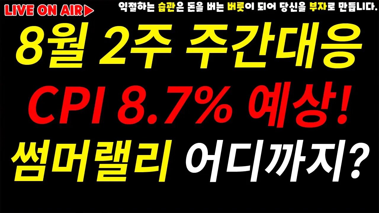 썸머랠리 어디까지 가나? 마곡빔 조심! | 8.7% CPI 예측치 소비자물가지수 발표 3일 남았다!|23K 박스권 대응!|경제전망 차트분석 투자비법 비트코인 실시간 방송 쩔코TV