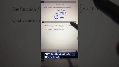 Find the missing value of the given equation#Alebra & Function #youtubeshorts#satmath#youtube