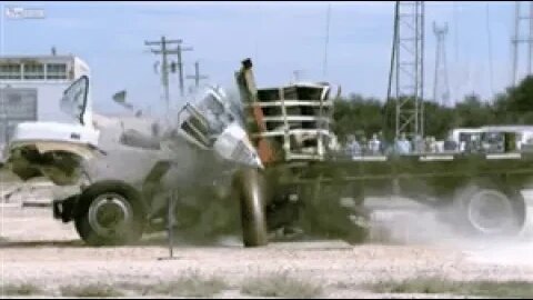Collision physics of truck hitting the security barrier.