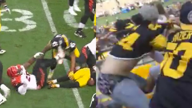 Vontaze Burfict KICKS Roosevelt Nix in the Head, Steelers Fans Get into BLOODY Fight in the Stands