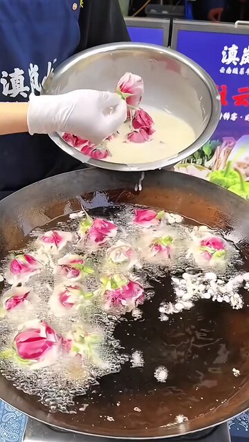 cooking rose flower in hot oil | best recipe ever | interesting food