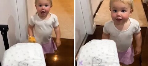 Funny toddler hilariously runs from diaper change