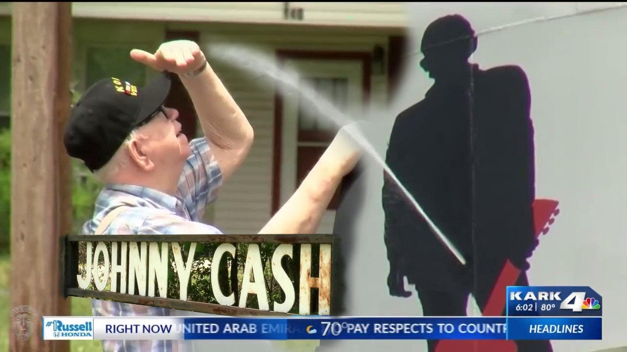 Johnny Cash, the Man in Black Springs a Leak - Water Tower in Kingsland, Arkansas