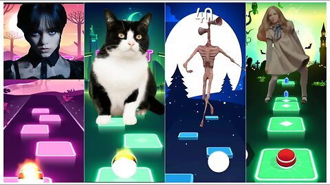 WEDNESDAY VS CAT CUTE VS SIREN HEAD VS MEGAN | Tiles Hop: EDM Rush!