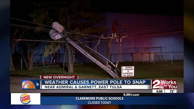Wind conditions took out power pole overnight in East Tulsa