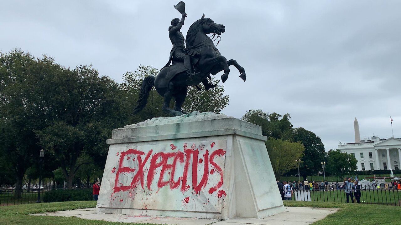 Washington DC 10.11.2021 Andrew Jackson Statue in Front of White House on Indigenous People’s Day