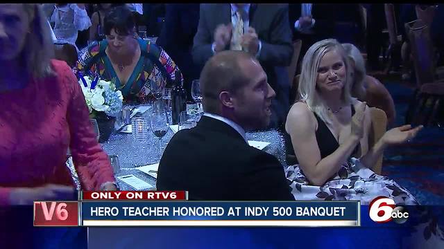 Teacher who stopped school shooter honored at Indianapolis 500 Victory Celebration