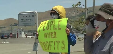 Protests outside of Tesla plant in California