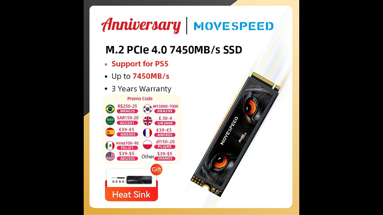 ANNUAL SALE! MOVESPEED 7450MB/s SSD NVMe M.2 2280 4TB 2TB 1TB Internal Solid State Hard Disk