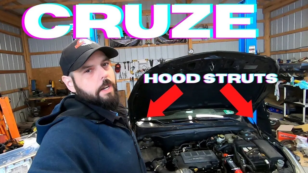 Cruze hood struts install Dave's World Black Widow Build