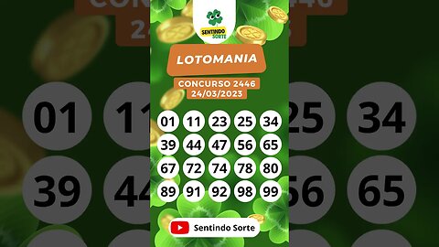 🍀 Resultado LOTOMANIA 2446 | 24/03/23 | Sentindo Sorte #shorts