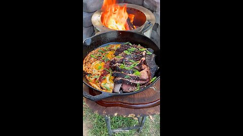 Steak and Chili Oil Eggs Recipe _ Over The Fire Cooking by Derek Wolf