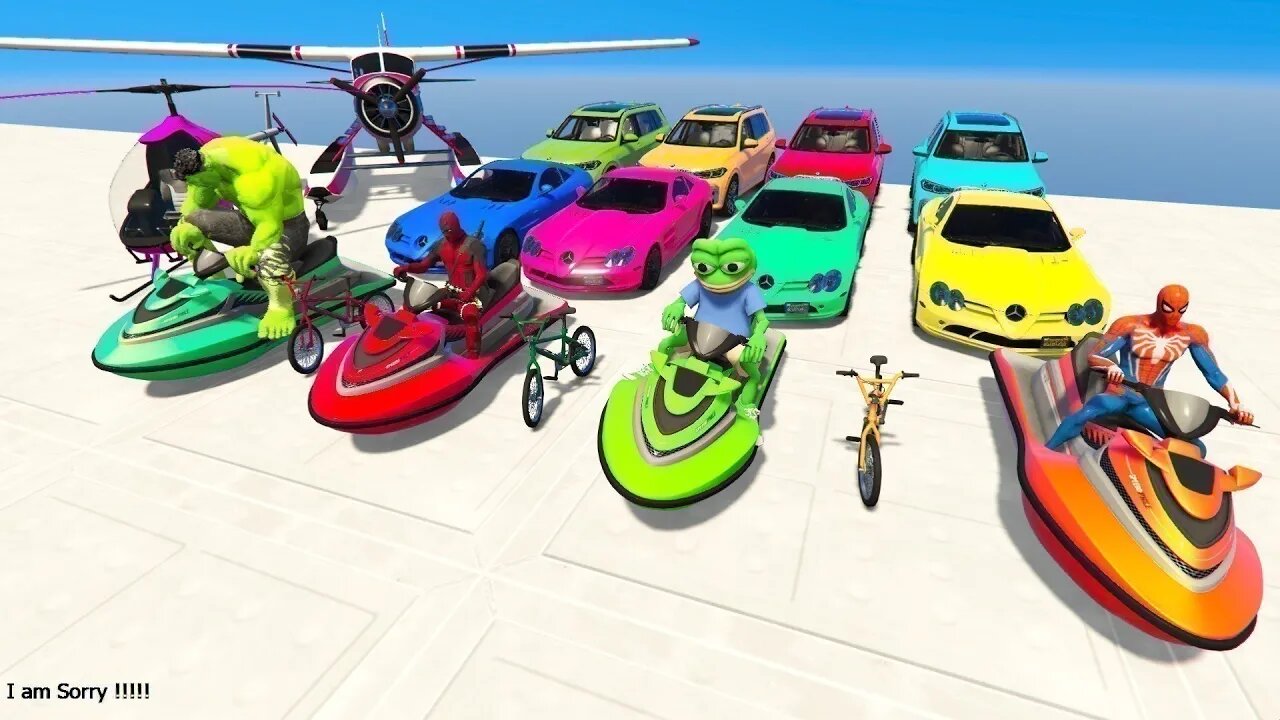 GTA V Mega Ramp On Bikes, Fighter Jets & Boats By Trevor and Friends Stunt Map Racing Challenge #16