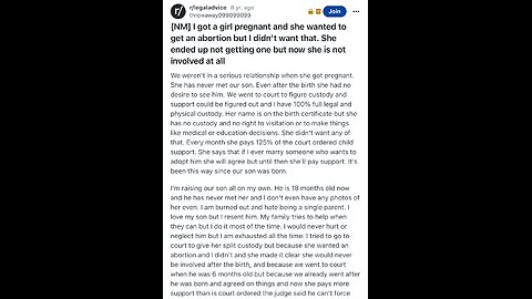 r/legaladvice | Whiny baby daddy upset he’s forced to be a parent