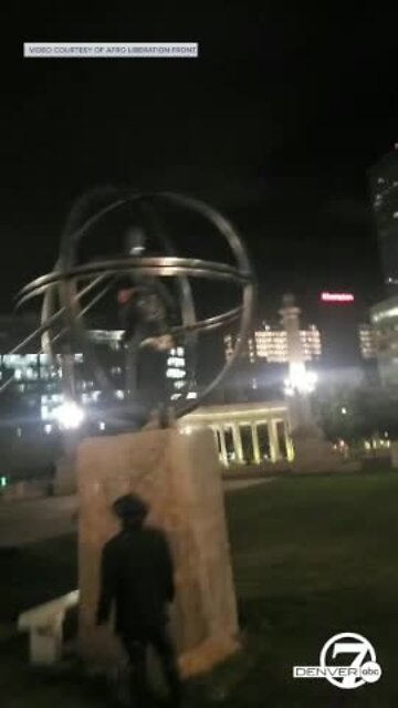Statue titled 'In Honor of Christopher Columbus' torn down overnight in Denver's Civic Center Park