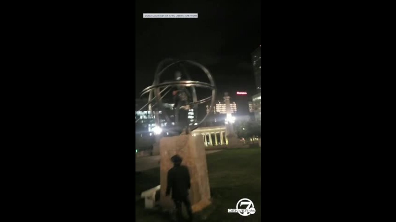 Statue titled 'In Honor of Christopher Columbus' torn down overnight in Denver's Civic Center Park