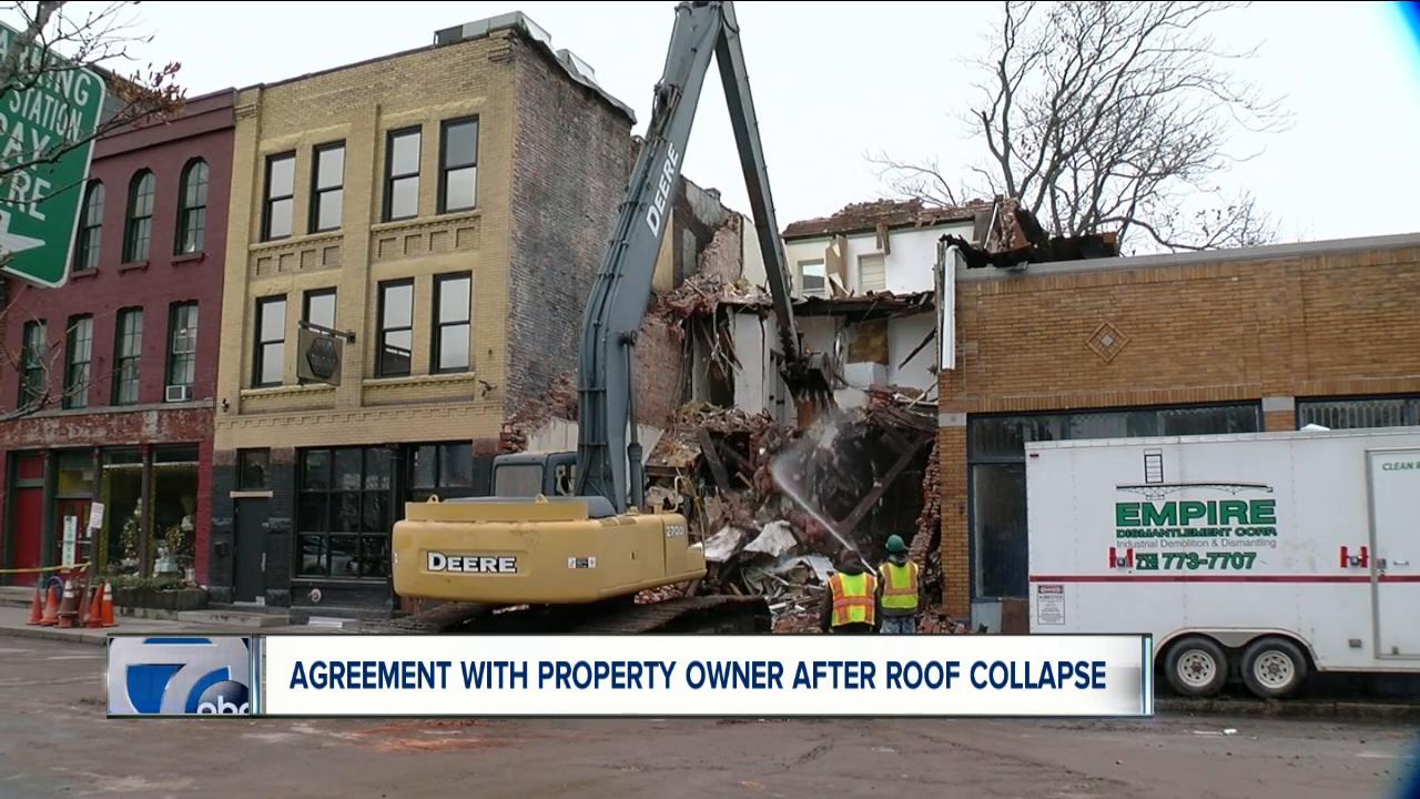 Agreement reached with property owner after partial roof collapse & emergency demolition