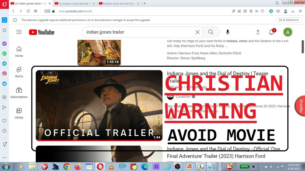 INDIANA JONES MOVIE - CHRISTIANS AVOID IT