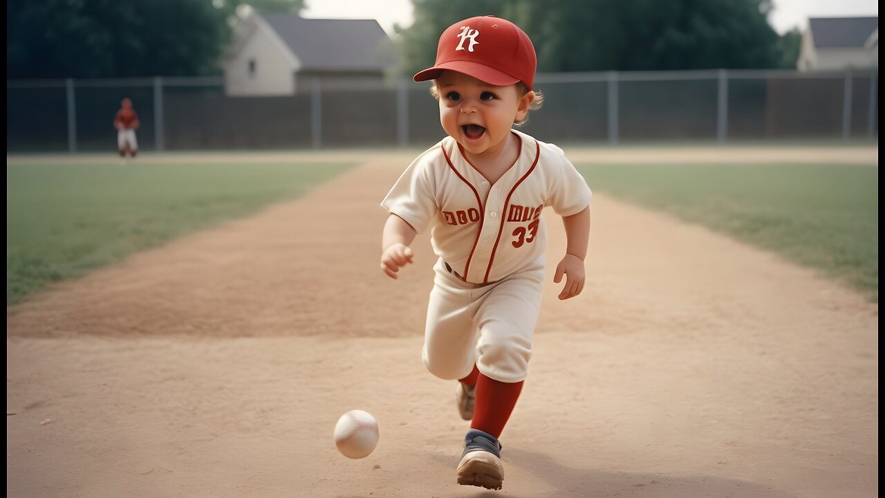 Cute boy playing baseball, Cute boy funny running