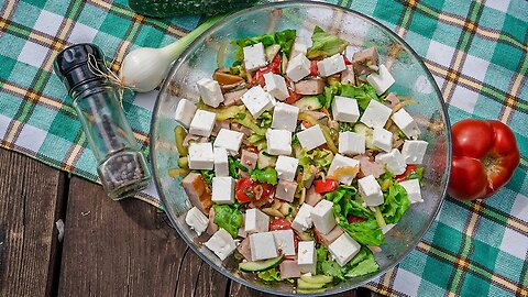 fresh vegetable salad at the volcanic lake