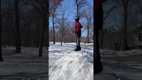 B turned this SNOW mound into a place for FISHING #diyfamily #shorts #fishing