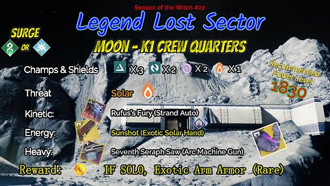 Destiny 2 Legend Lost Sector: Moon - K1 Crew Quarters on my Strand Titan 9-29-23