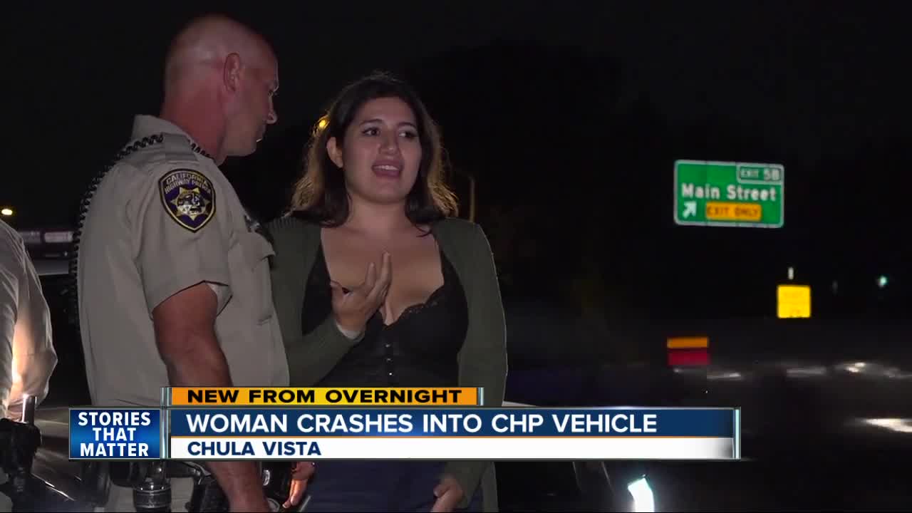 Woman arrested after crashing into CHP vehicle