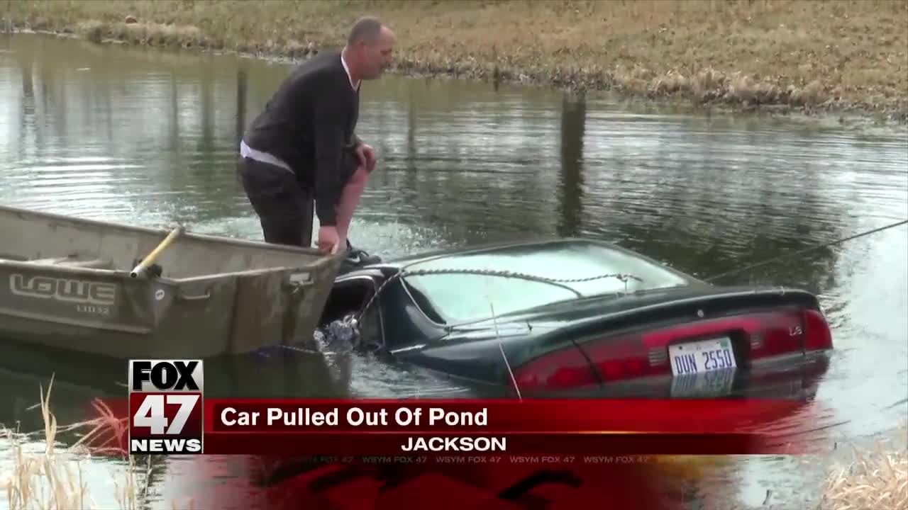 Car pulled from pond Monday morning