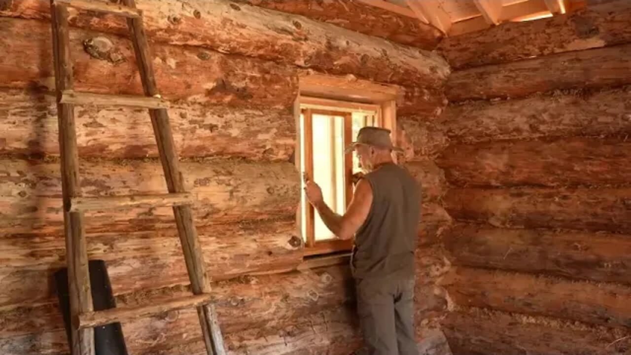 Porch Overhang, Install Windows, Stone Floor, Garden Harvest, Off Grid Log Cabin Build Alone, Ep 23