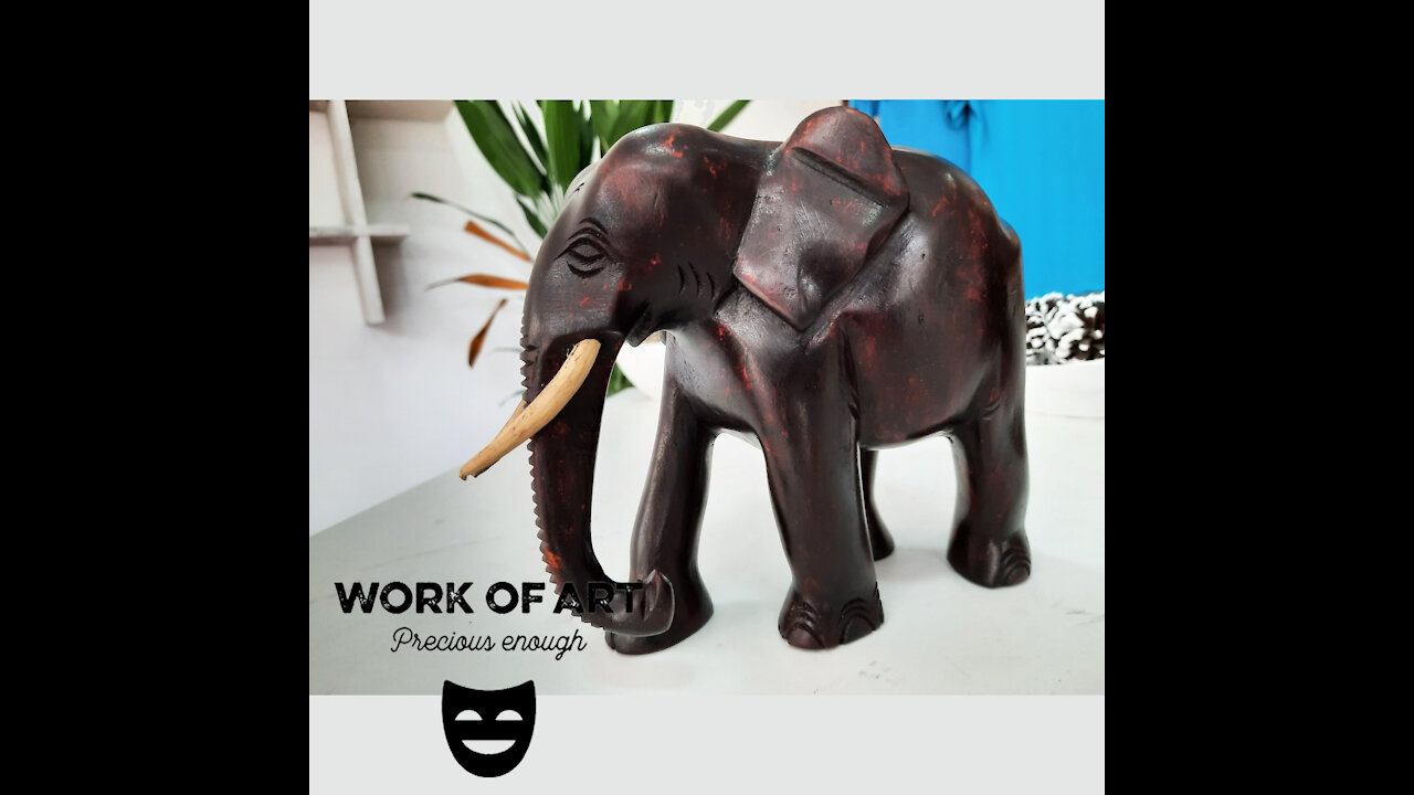 Hand Carved Wooden Elephant, Wooden Elephant Statue, Elephant Figurine, Elephant Sculpture,Tusk, #1