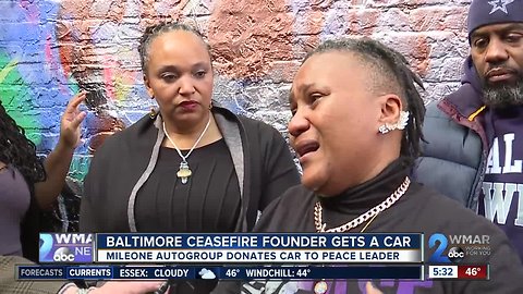 Dealership donates car to Baltimore Ceasefire founder