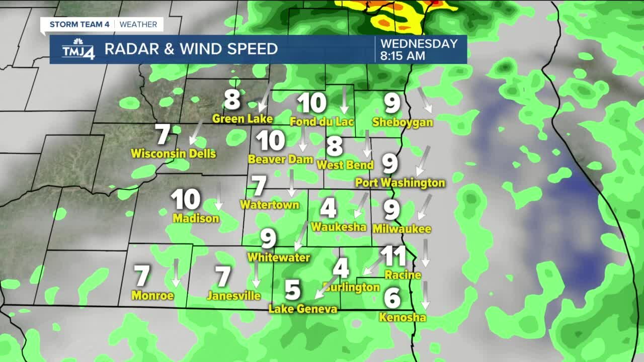 Scattered showers overnight with morning lows in the 40s Wednesday