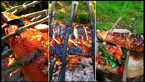 Whole Salmon Fillet Recipe 🔥🌲 Bushcraft Salmon