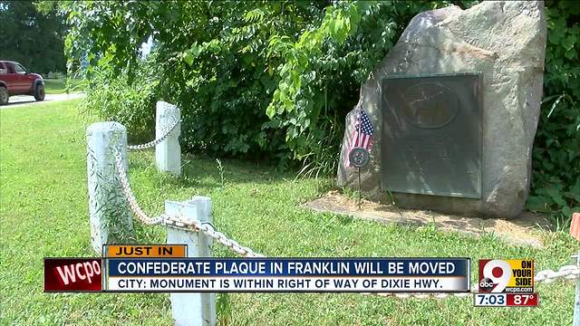 Confederate plaque in Franklin will be moved