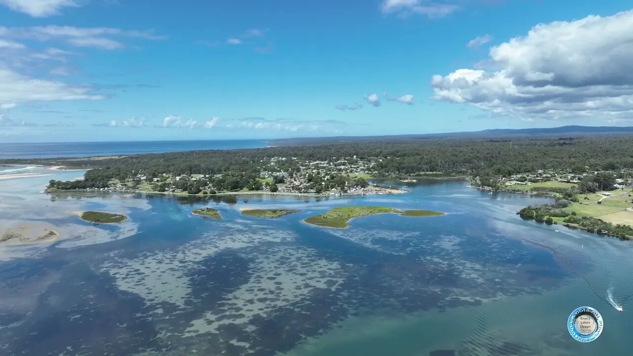 Lake Mallacoota out from the Wharf 20January 2023 by drone 4k