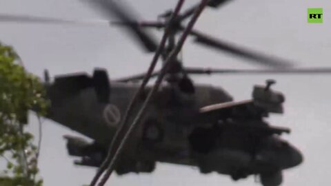 A pair of Russian air force Ka-52s carry out operations in the area of Vasilievka, DPR