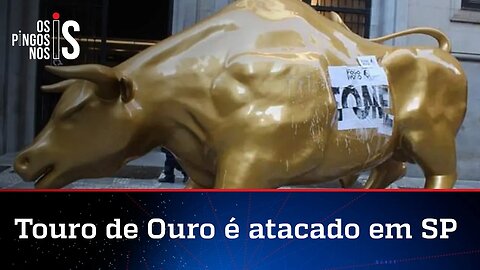 Monumento do Touro de Ouro em SP é alvo de vandalismo; Boulos celebra